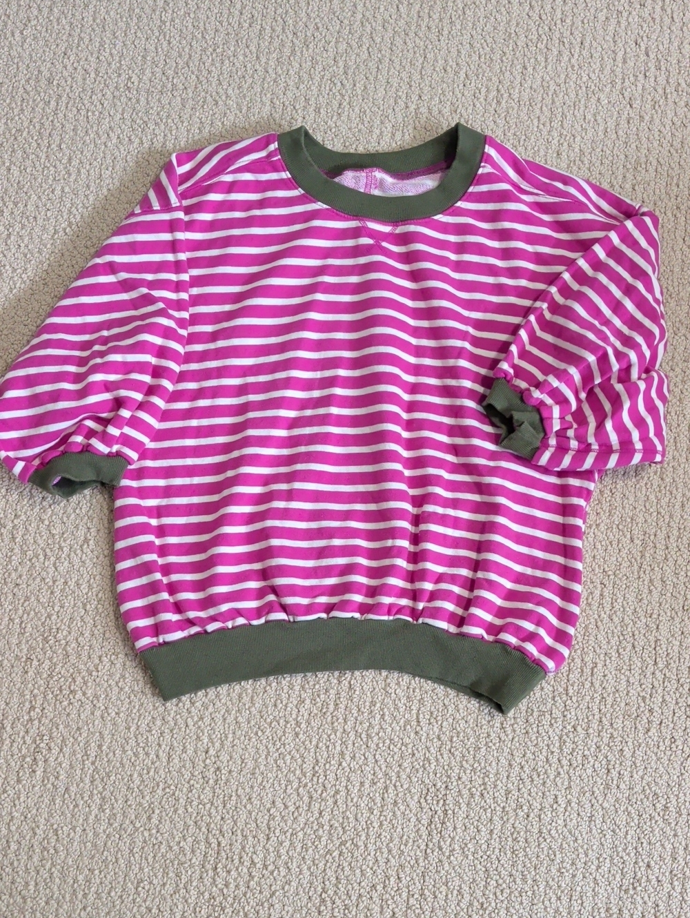 Pilcro Niki Bubble Pink Stripe Sweatshirt with Olive Trim